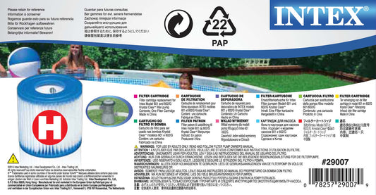 Filtro de Cartucho Intex 29007 Tipo H (Repuesto Original)