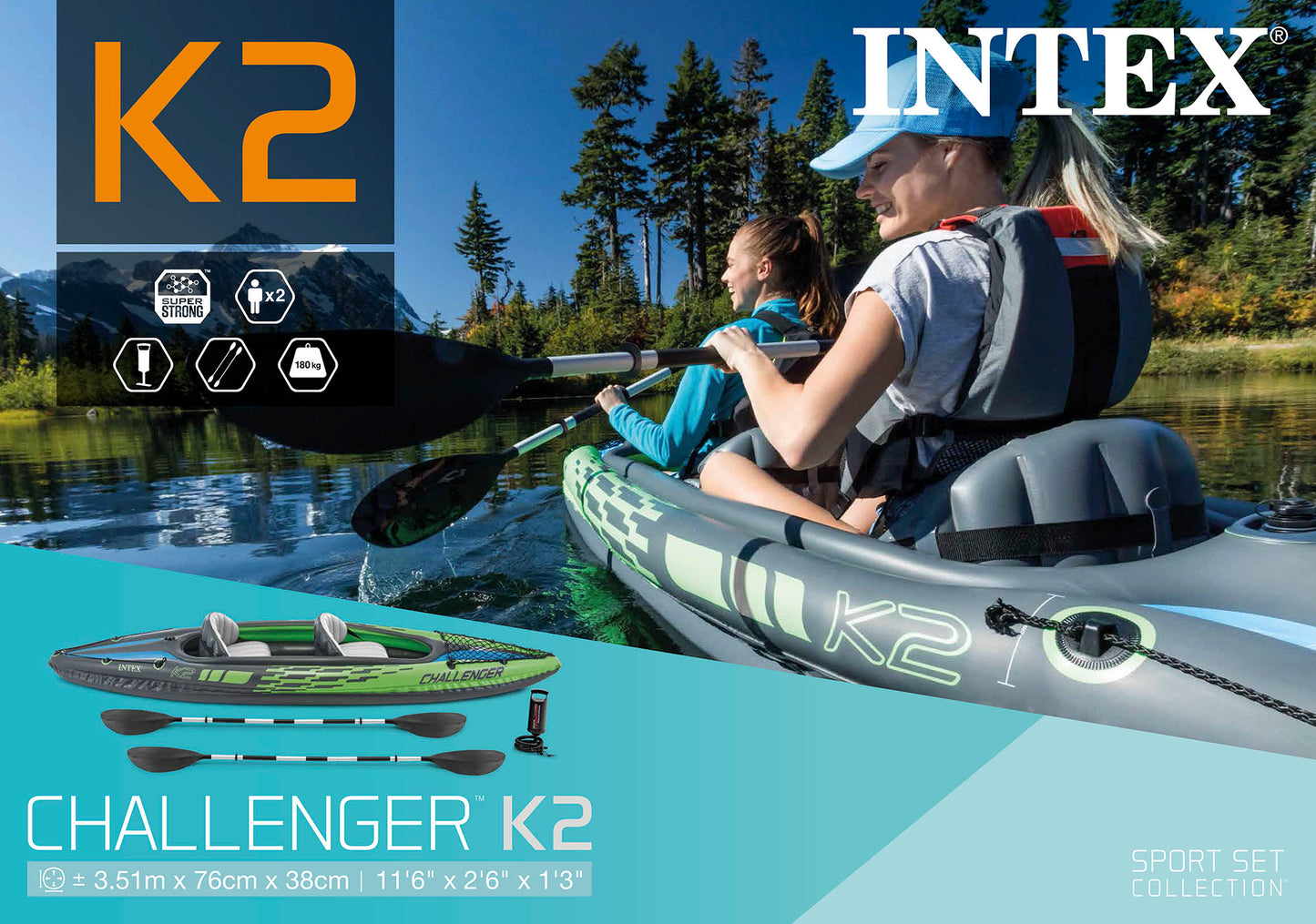 Bote Inflable Intex Kayak Retador K2 para 2 Personas (351 x 76 x 38 cm) - 68306NP