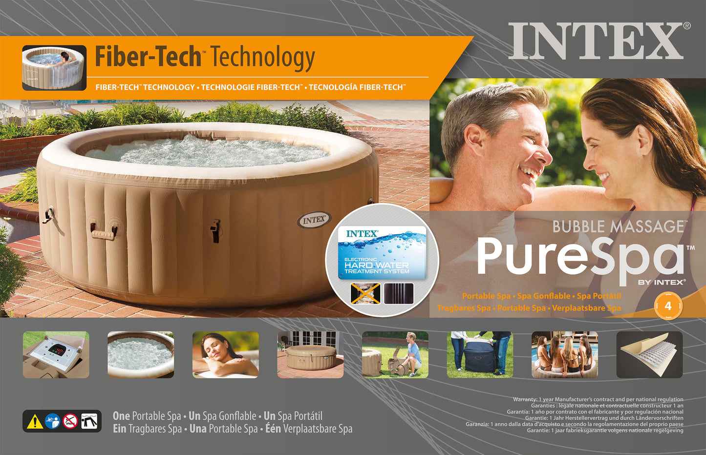 Spa Inflable Intex Spa Puro de Masaje con Burbujas para 4 Personas (196 x 71 cm) - 28426
