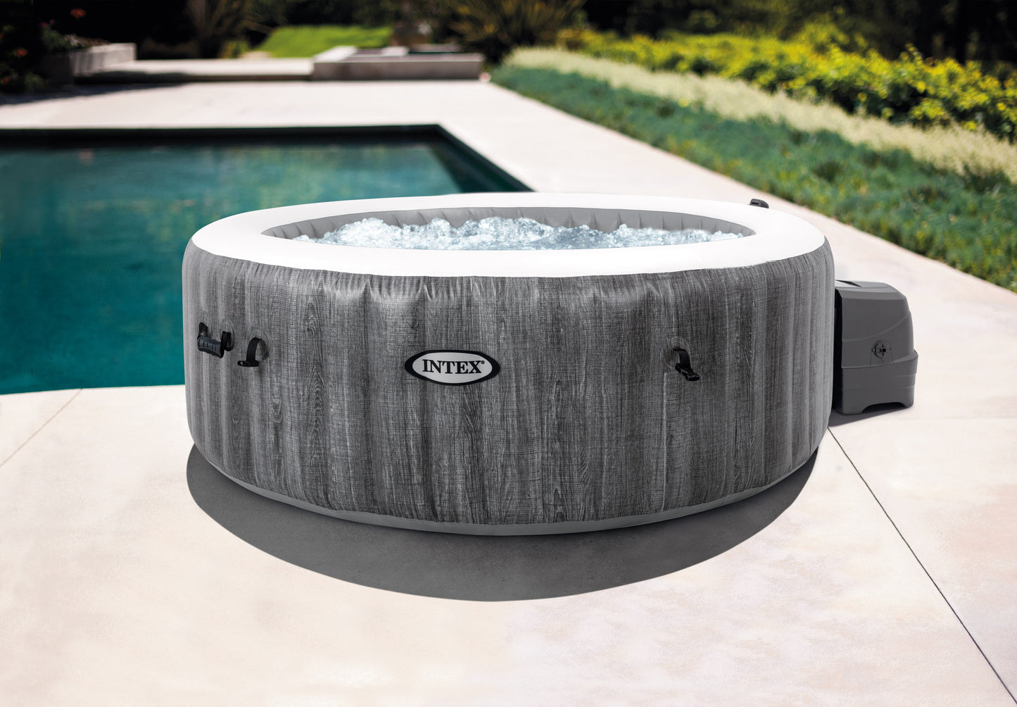 Spa Inflable Intex Spa Puro de Madera Gris de Lujo para 4 Personas (196 x 71 cm) - 28440