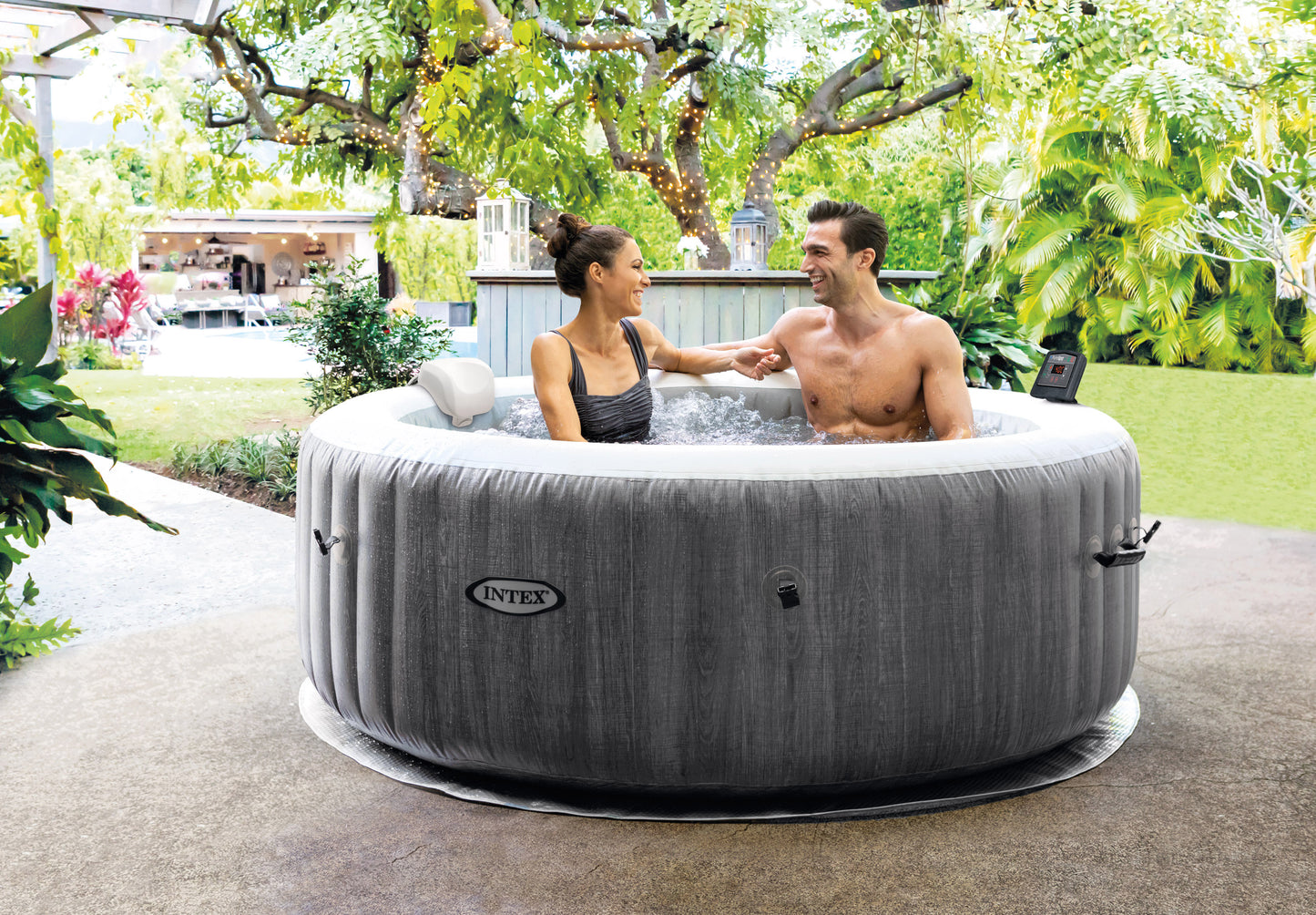 Spa Inflable Intex Spa Puro de Madera Gris de Lujo para 4 Personas (196 x 71 cm) - 28440
