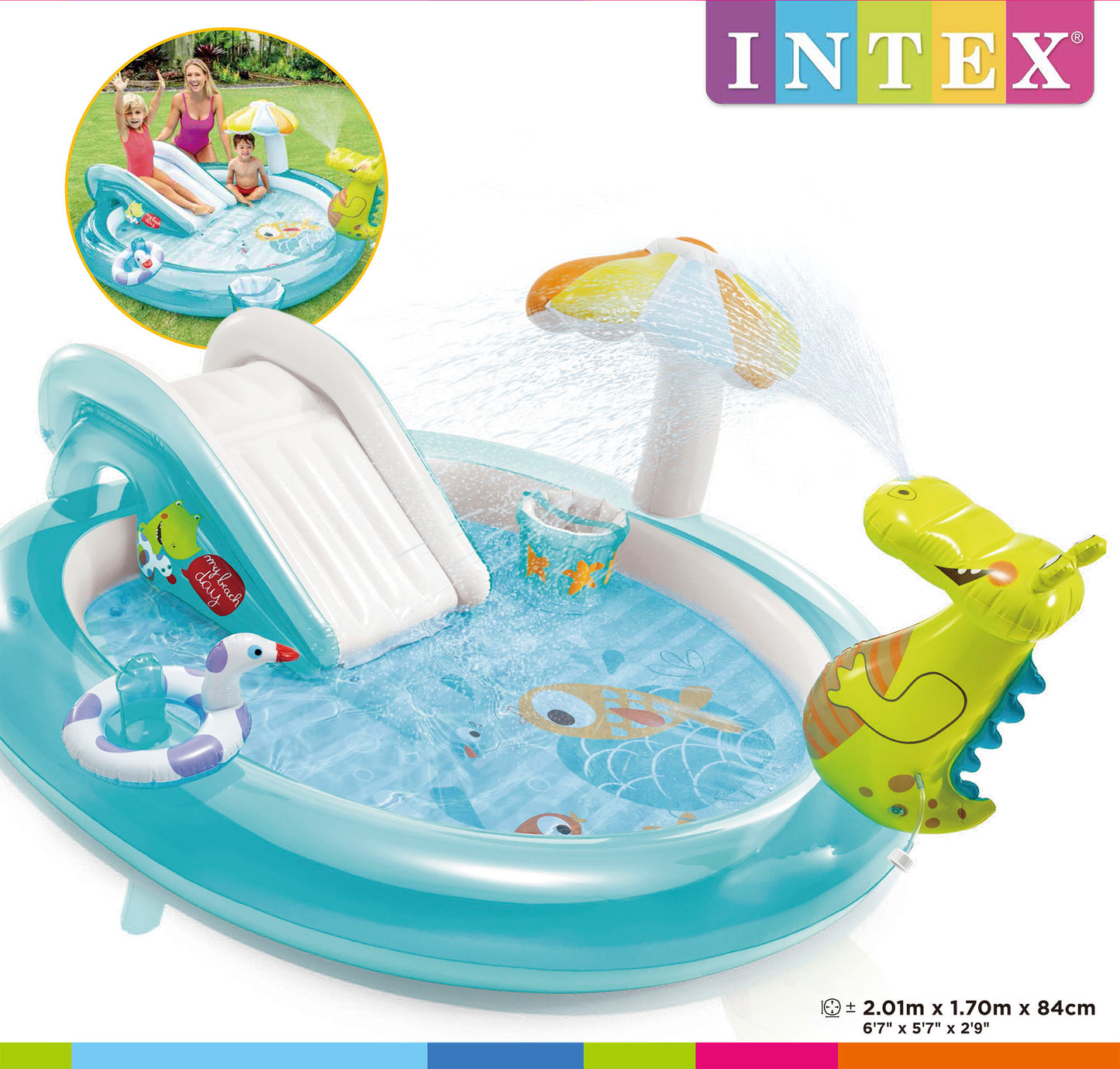 Centro de Juegos Inflable Intex Caimán con Tobogán para Niños (201 x 170 x 84 cm) - 57165NP