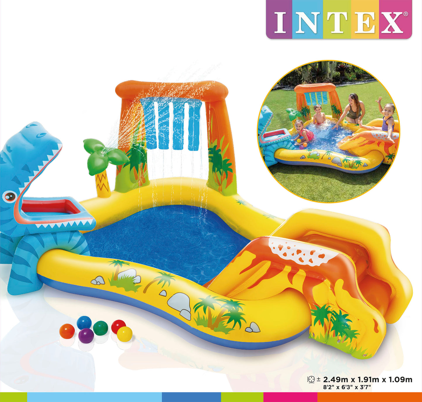 Centro de Juegos Inflable Intex Dinosaurio con Tobogán para Niños (249 x 191 x 109 cm) - 57444NP