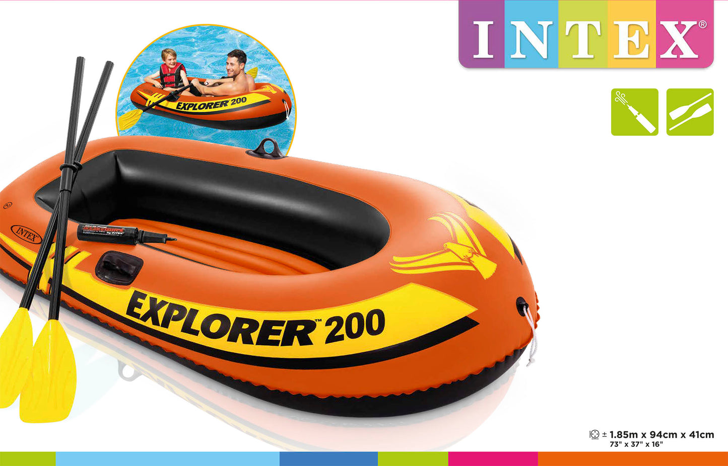 Bote Inflable Intex 58331 Explorer 200 con Remos y Bomba Manual