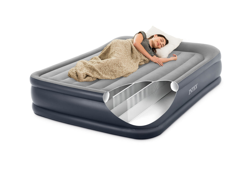 Colchón Inflable Intex 64136 Deluxe Pillow Rest de 2 Plazas (152x203x42 cm) con Bomba Eléctrica