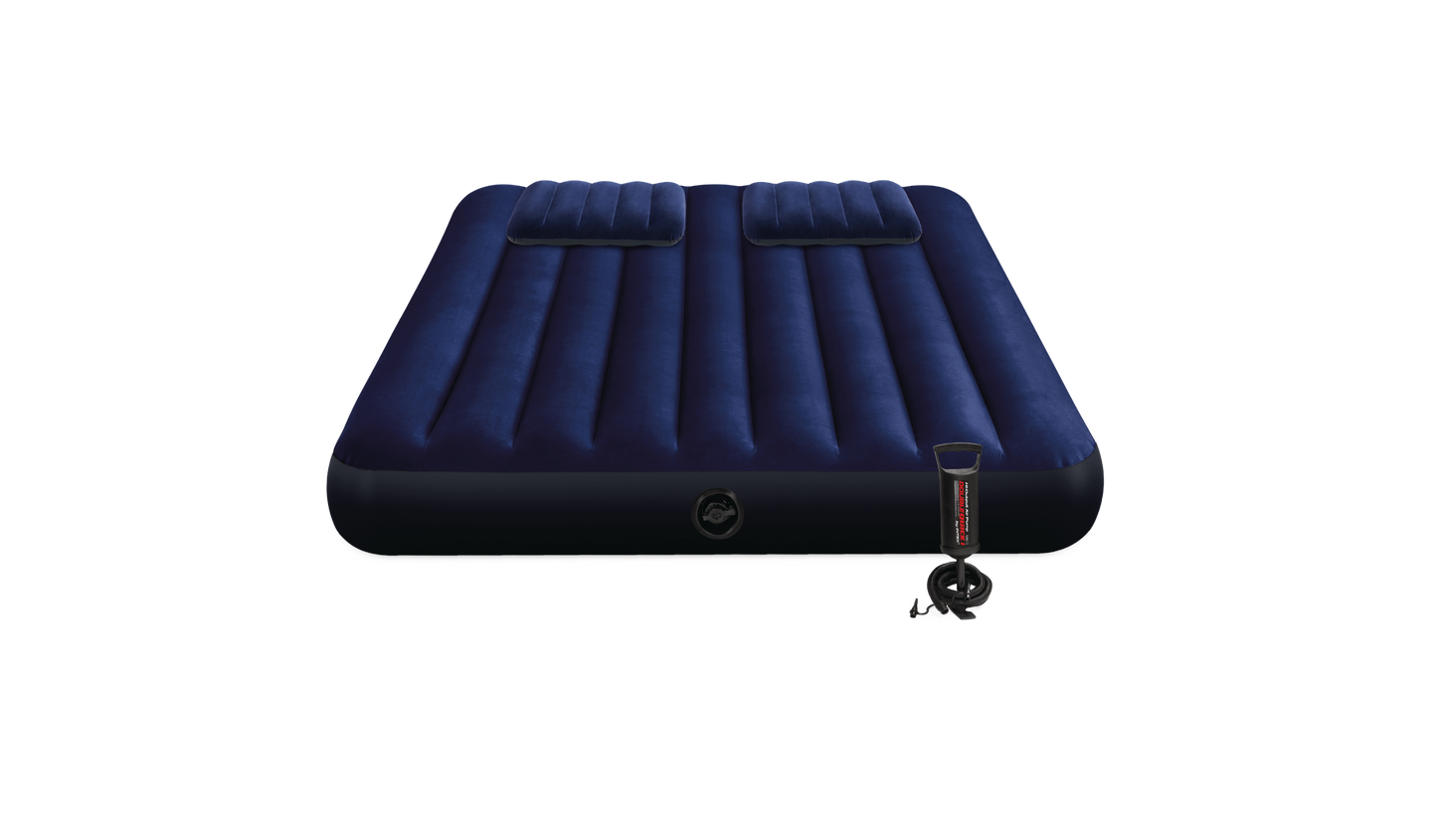 Colchón Inflable Intex Clásico Suave con Inflador de Pie y Almohadas para 2 Personas (152 x 203 x 25 cm) - 64765