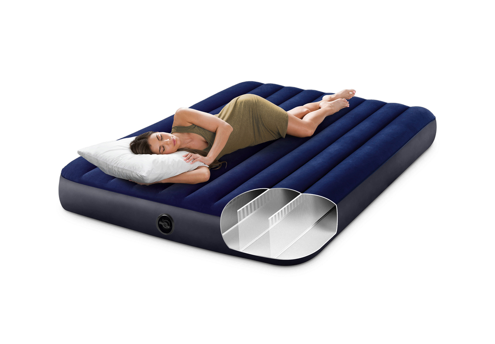 Colchón Inflable Intex Clásico Suave con Inflador de Pie y Almohadas para 2 Personas (152 x 203 x 25 cm) - 64765