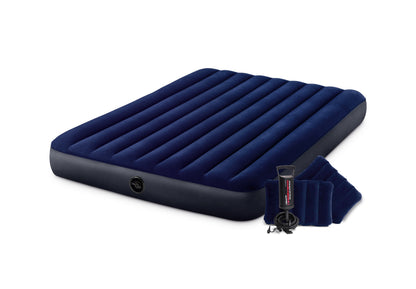 Colchón Inflable Intex Clásico Suave con Inflador de Pie y Almohadas para 2 Personas (152 x 203 x 25 cm) - 64765