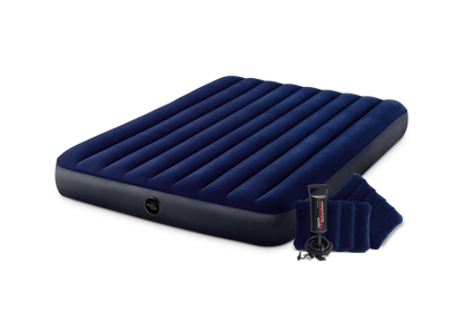Colchón Inflable Intex Clásico Suave con Inflador de Pie y Almohadas para 2 Personas (152 x 203 x 25 cm) - 64765