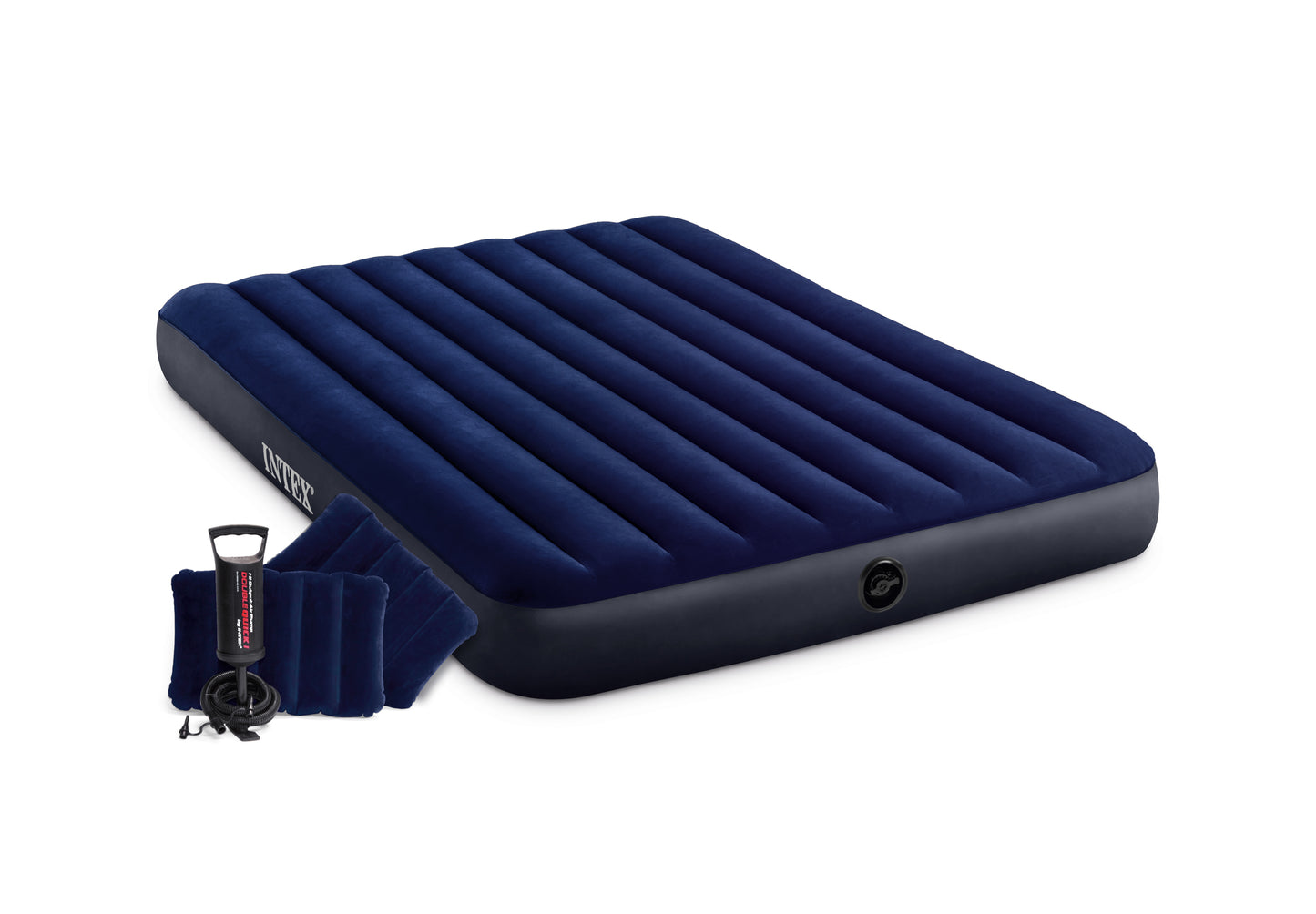 Colchón Inflable Intex Clásico Suave con Inflador de Pie y Almohadas para 2 Personas (152 x 203 x 25 cm) - 64765