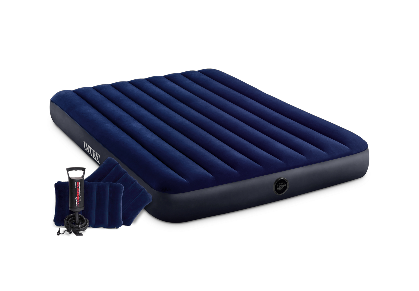 Colchón Inflable Intex Clásico Suave con Inflador de Pie y Almohadas para 2 Personas (152 x 203 x 25 cm) - 64765