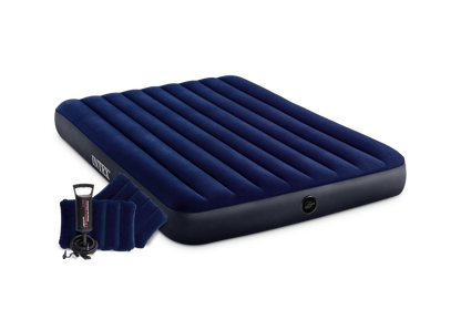Colchón Inflable Intex Clásico Suave con Inflador de Pie y Almohadas para 2 Personas (152 x 203 x 25 cm) - 64765